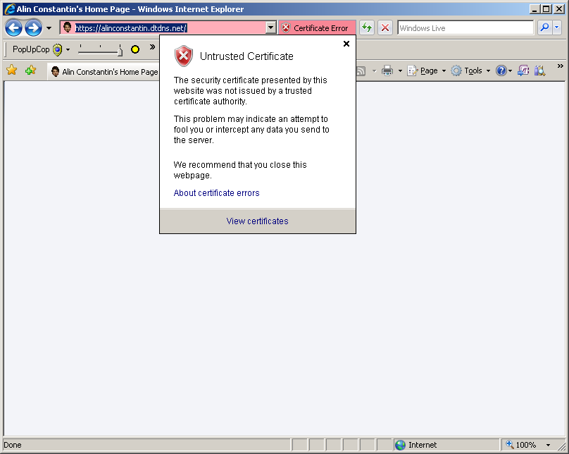 Internet Explorer 7.0 displays additional information about the certificate.